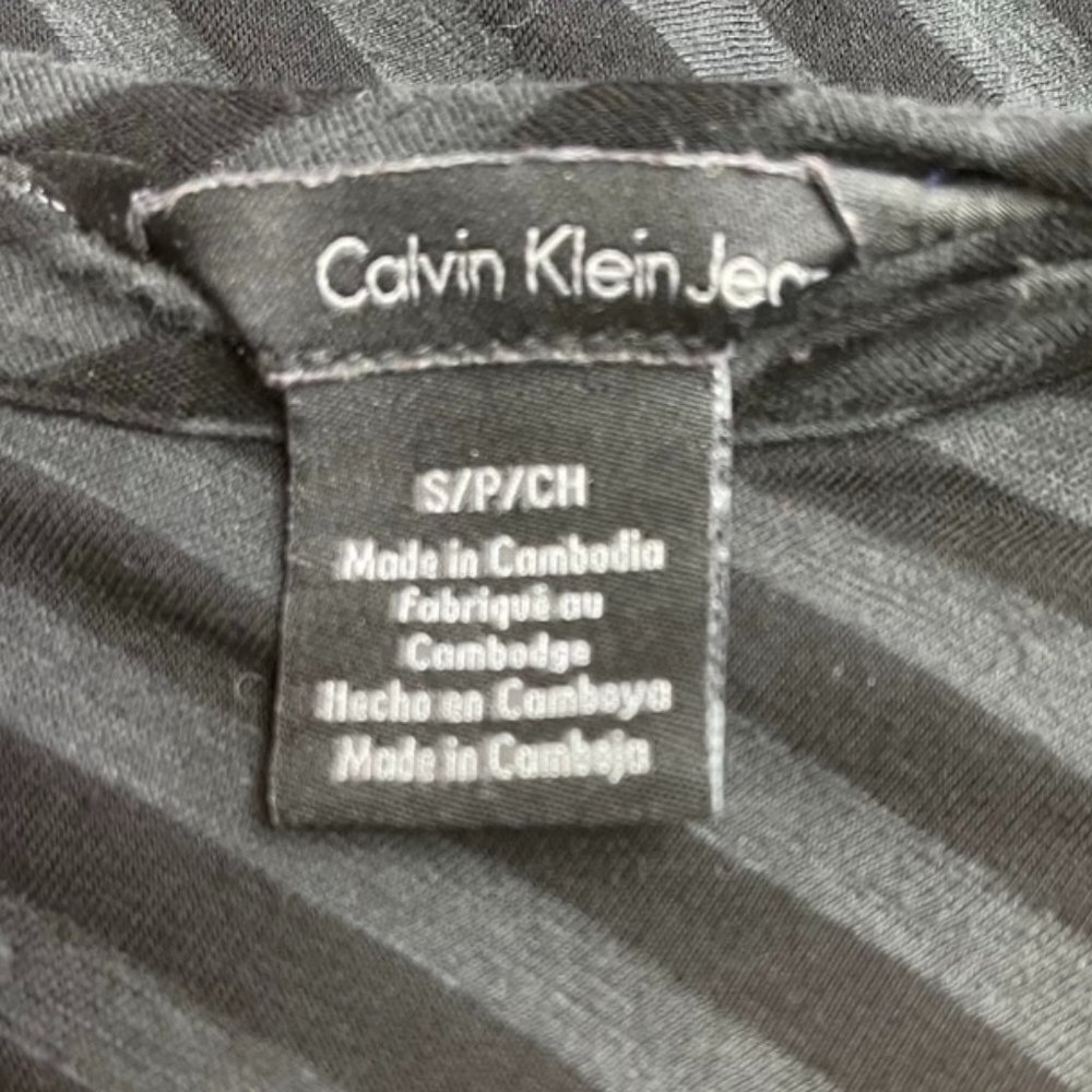 Calvin Klein Jeans Women Black Gray Top Shirt Pullover 3/4 Sleeve Off-Shoulder - Picture 6 of 9